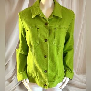 Lime green cotton and silk button up designer jacket